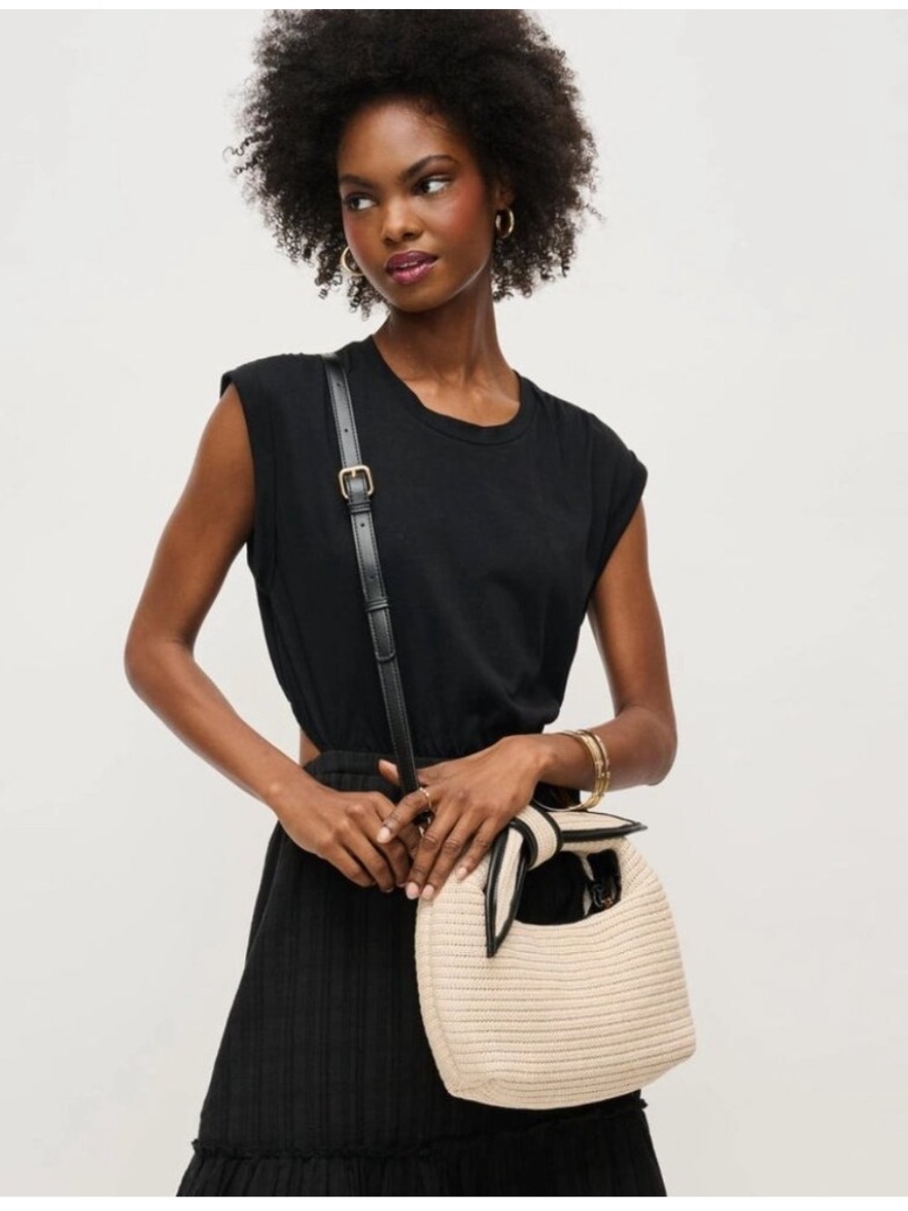 Urban Expressions Paloma Cream Knit Hobo Bag with Black Trim